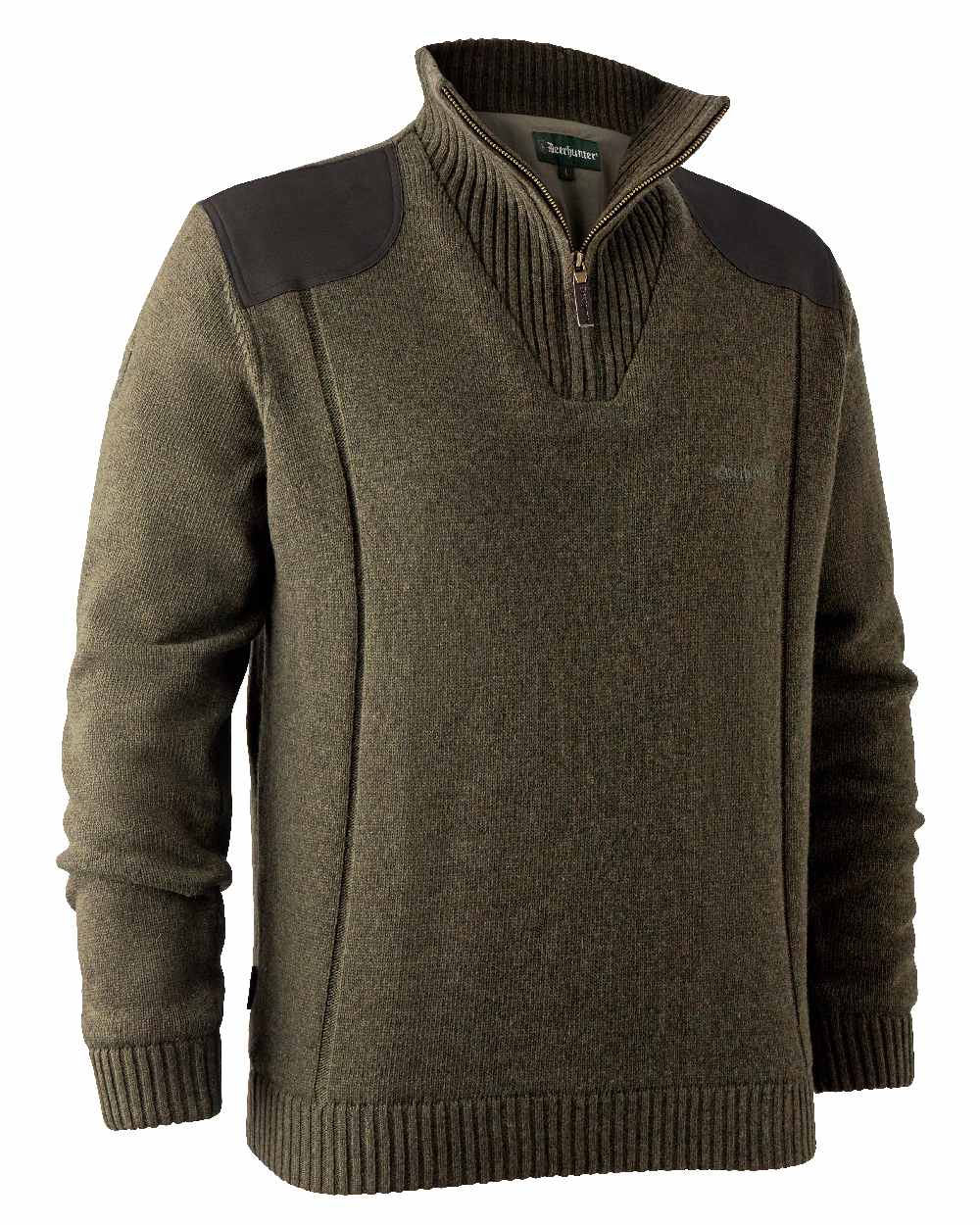 Cypress coloured Deerhunter Carlisle Knit with Stormliner Zip Neck Sweater on white background