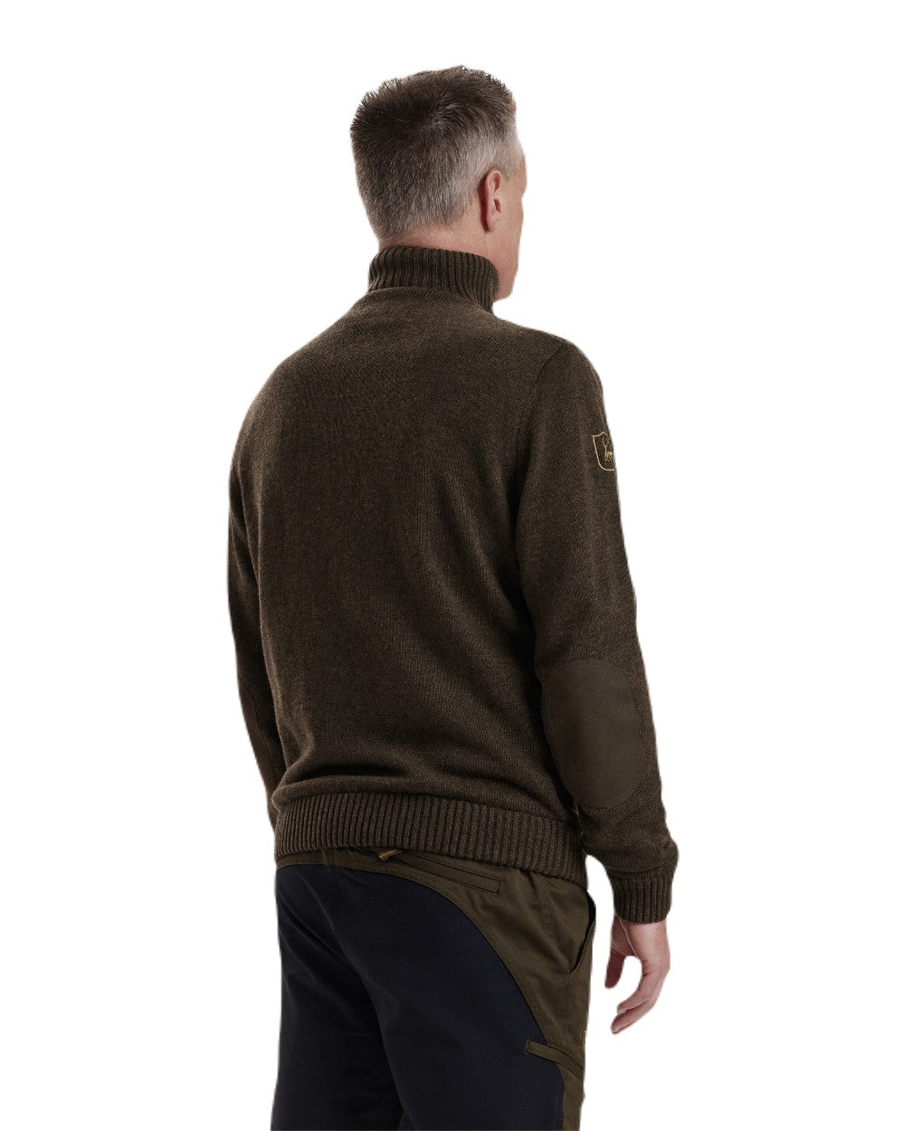 Dark Elm coloured Deerhunter Carlisle Knit with Stormliner Zip Neck Sweater on white background