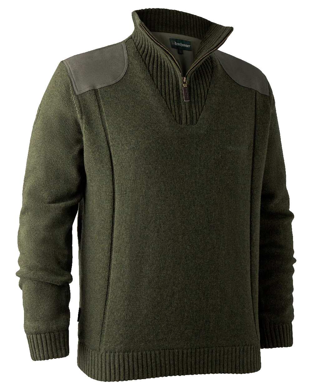 Green Melange coloured Deerhunter Carlisle Knit with Stormliner Zip Neck Sweater on white background