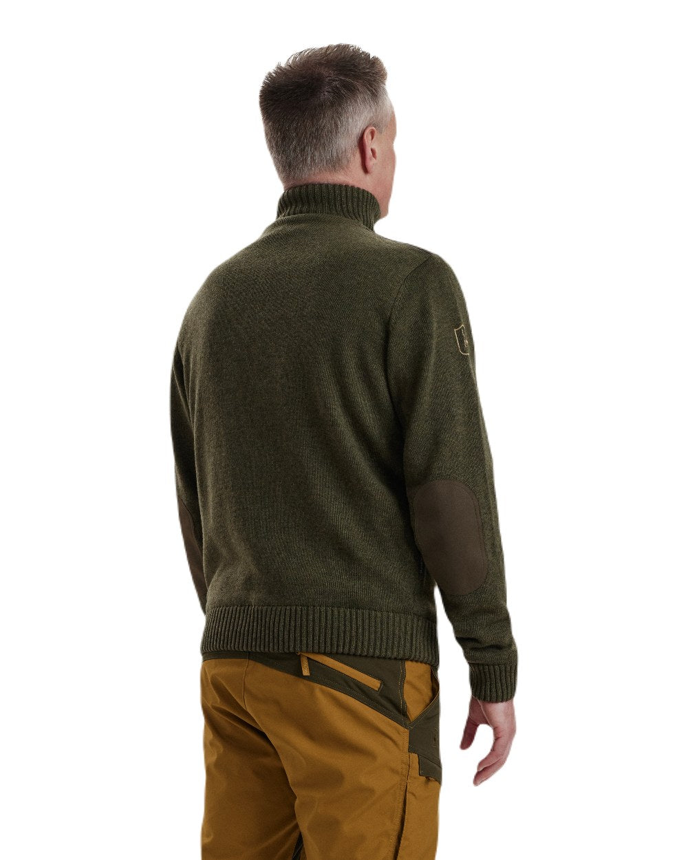 Green Melange coloured Deerhunter Carlisle Knit with Stormliner Zip Neck Sweater on white background