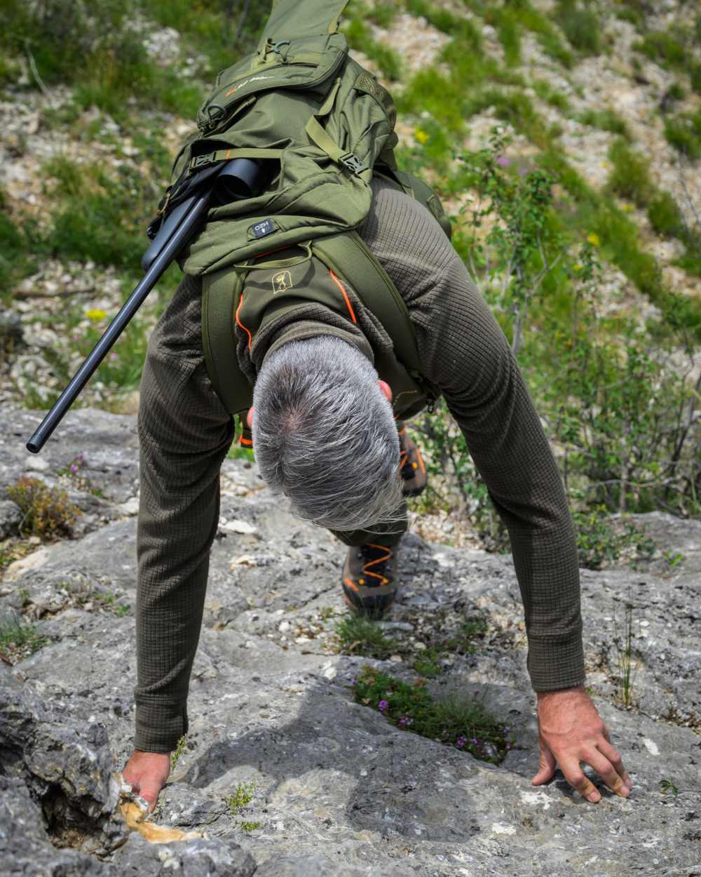 Forest Green coloured Deerhunter Chamois Full Zip Fleece Jacket on forest background