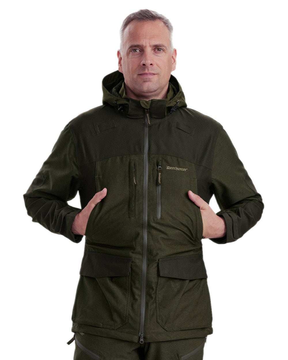 Olive Green Melange Coloured Deerhunter Chasse Jacket on white background