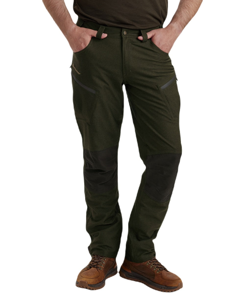 Olive Night Melange coloured Deerhunter Chasse Trousers on white background