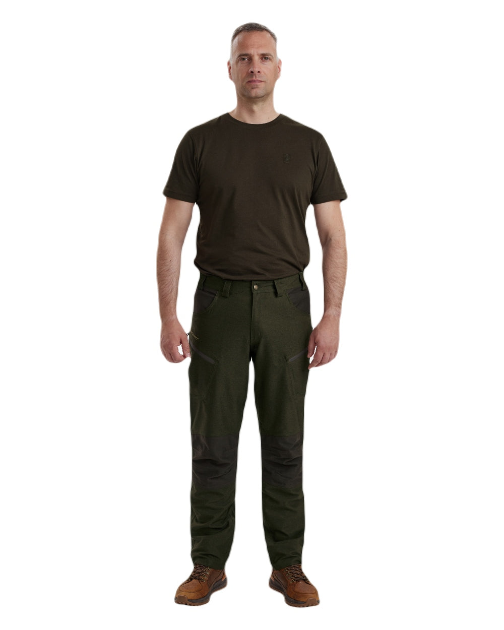 Olive Night Melange coloured Deerhunter Chasse Trousers on white background