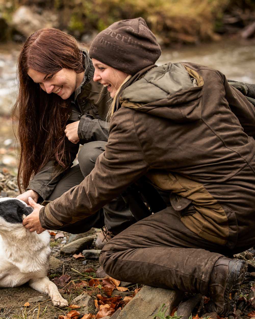 Walnut coloured Deerhunter Embossed Logo Beanie on forest background