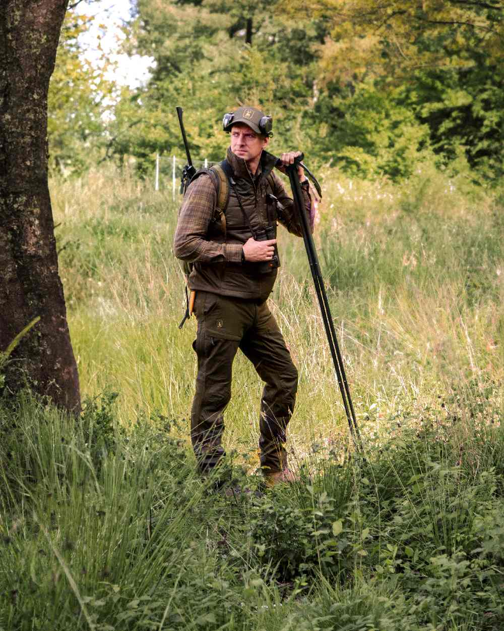 Green Check coloured Deerhunter Eric Shirt on forest background