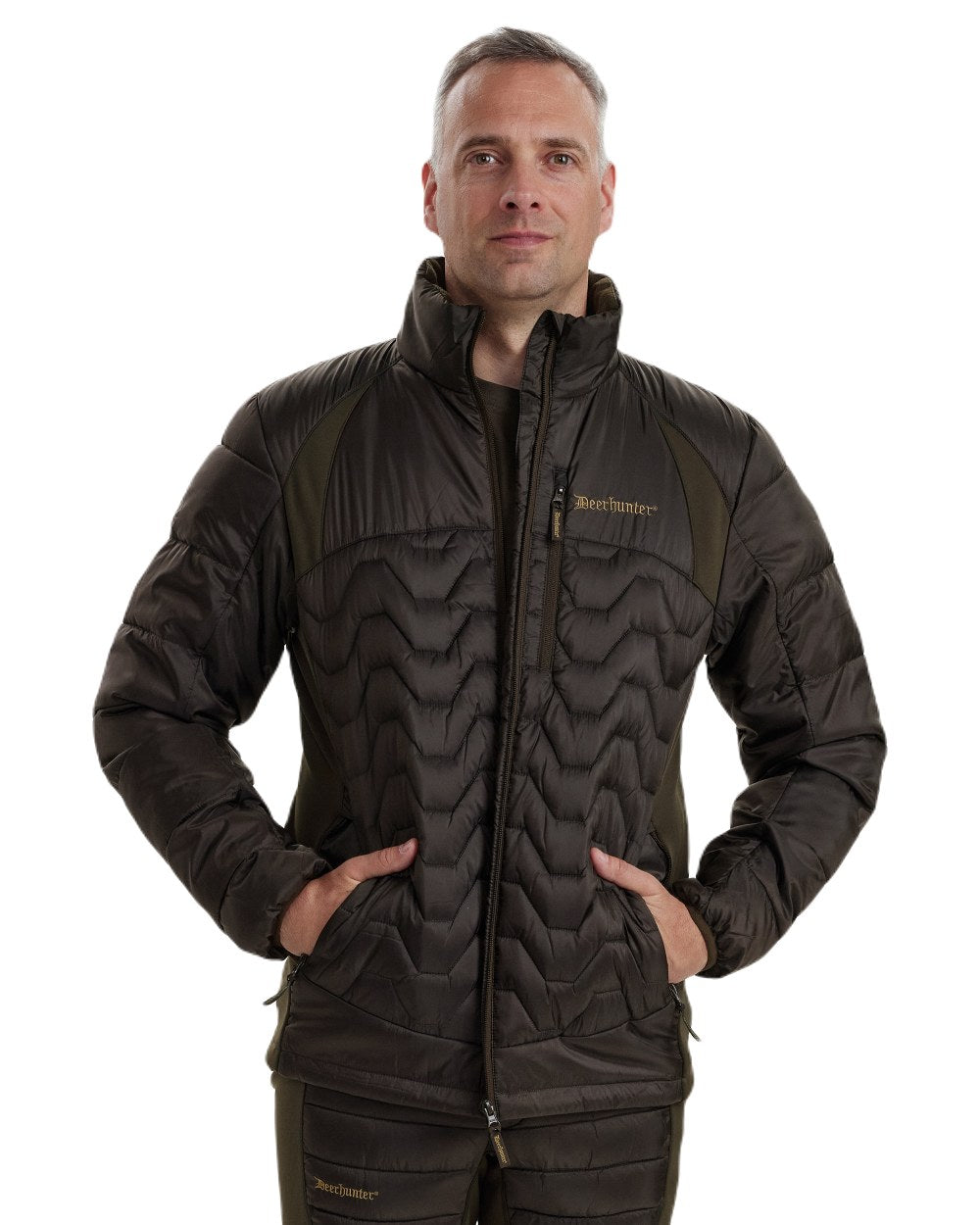 Art Green coloured Deerhunter Excape Quilted Jacket on white background