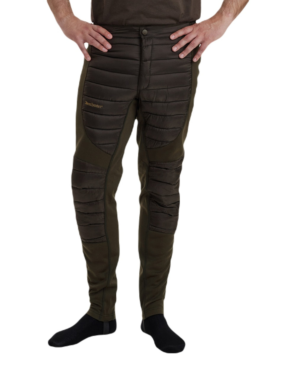 Art Green coloured Deerhunter Excape Quilted Trousers on white background