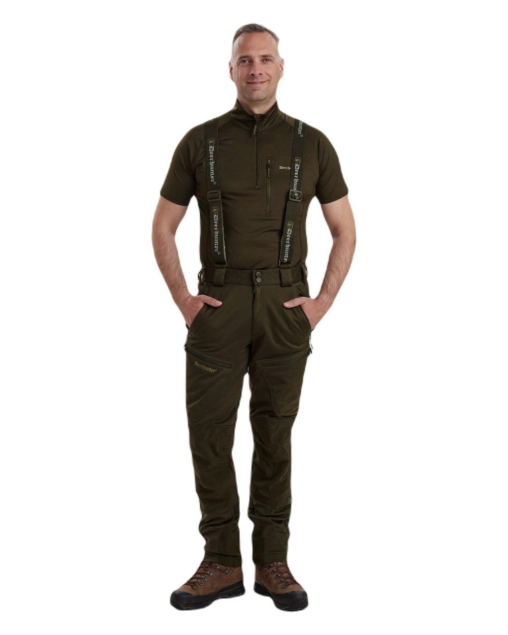 Art Green coloured Deerhunter Excape Softshell Trousers on white background