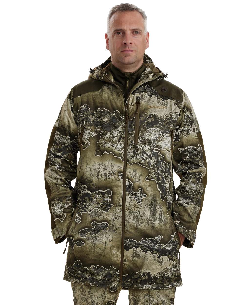 Realtree Excape coloured Deerhunter Excape Waterproof Rain Jacket on white background