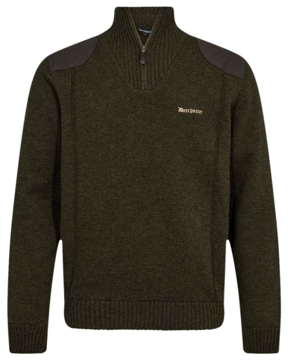 Woodland Melange Coloured Deerhunter Finley Half Zip Knit on white background