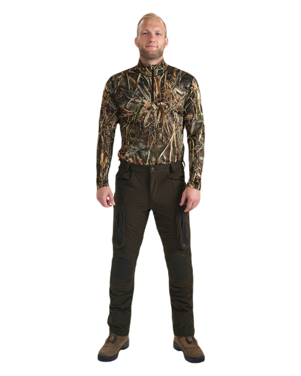 Wood coloured Deerhunter Game Pro Light Trousers on blurry background