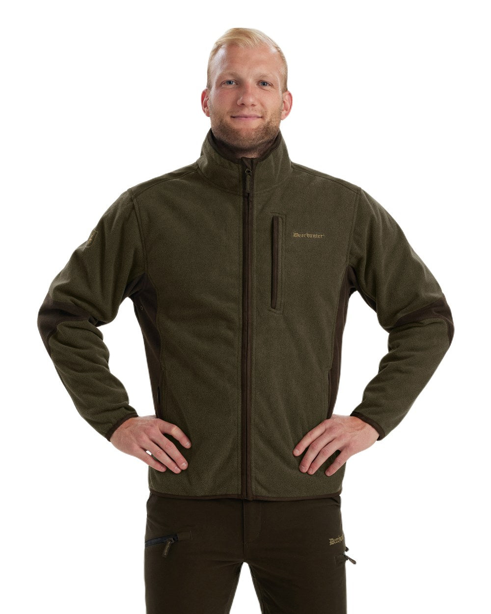 Graphite Green coloured Deerhunter Gamekeeper Bonded Fleece Jacket on white background