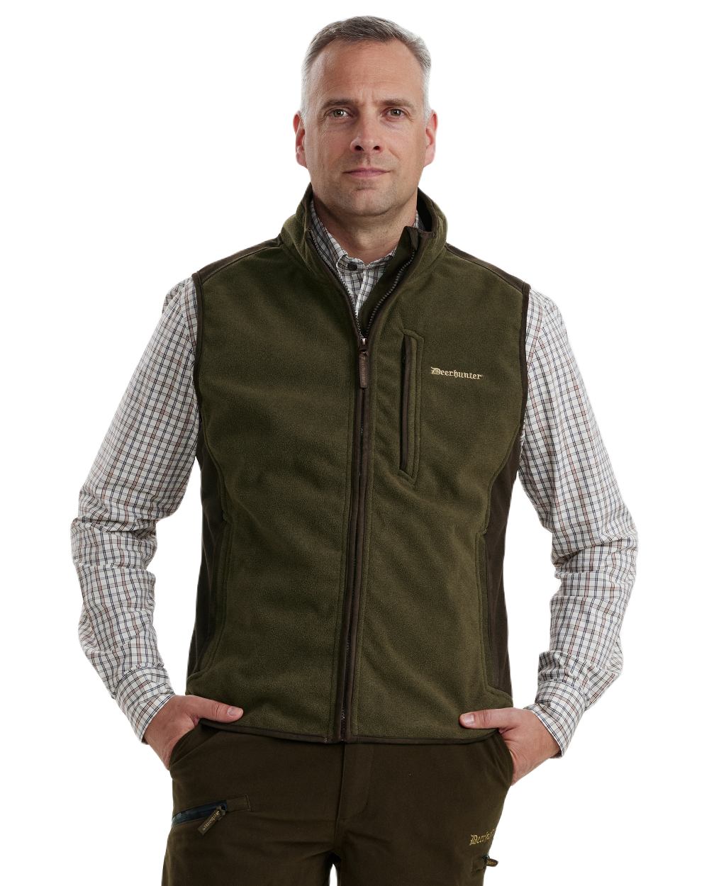 Graphite Green coloured Deerhunter Gamekeeper Bonded Fleece Waistcoat on white background