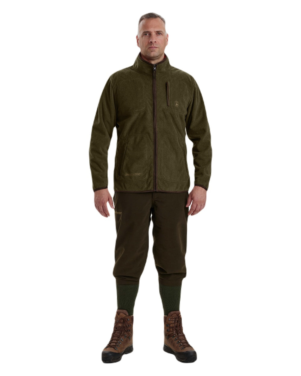 Canteen Orange coloured Deerhunter Gamekeeper Reversible Bonded Fleece Jacket on white background