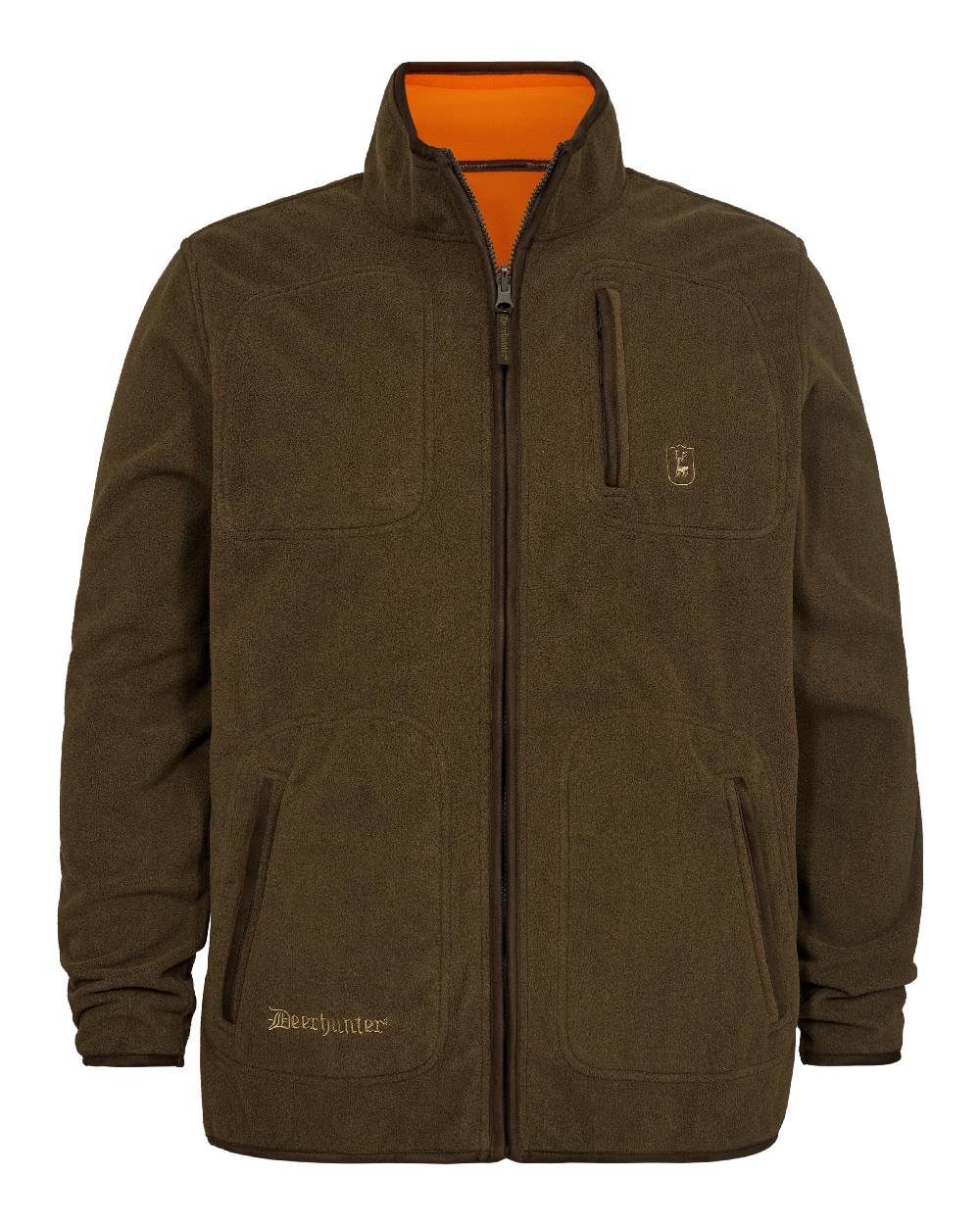 Canteen Orange coloured Deerhunter Gamekeeper Reversible Bonded Fleece Jacket on white background