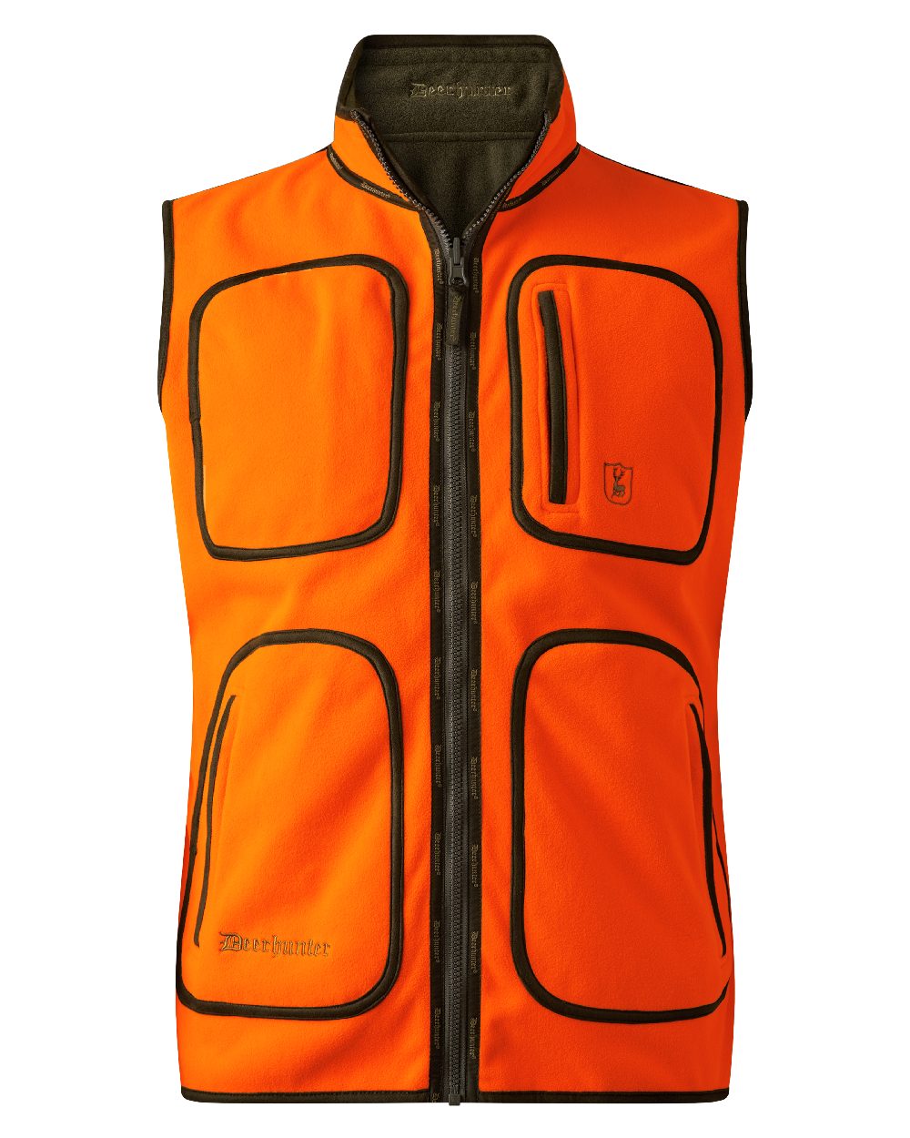 Safety Orange coloured Deerhunter Gamekeeper Reversible Fleece Waistcoat on white background
