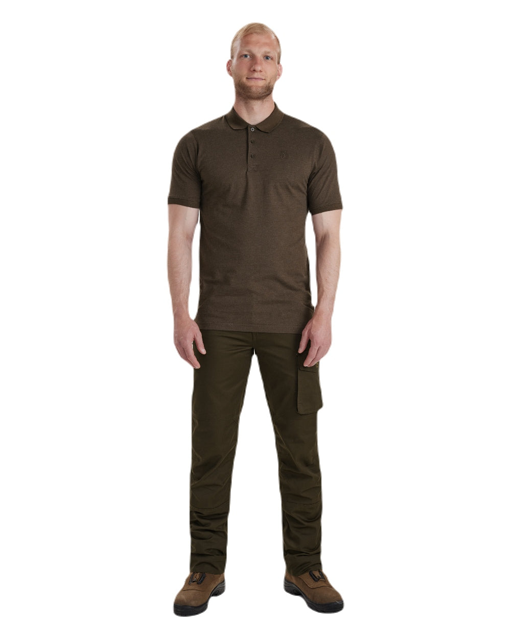 Brown Leaf Melange coloured Deerhunter Gunnar Polo Shirt on white background