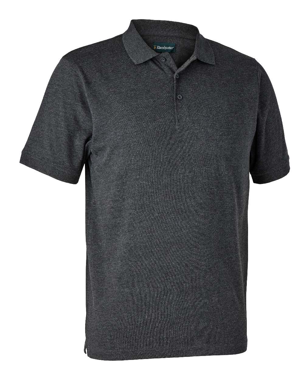 Dark Grey Melange coloured Deerhunter Gunnar Polo Shirt on white background