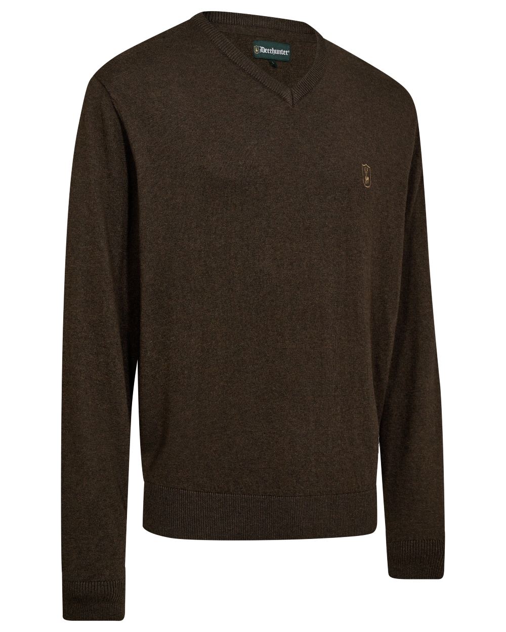 Brown Melange coloured Deerhunter Harrington V-Neck Knit Pullover on white background