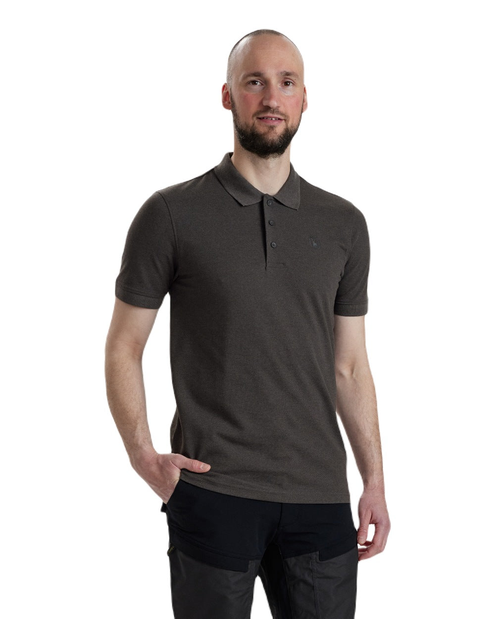 Dark Grey Melange Deerhunter Harris Polo Shirt on white background