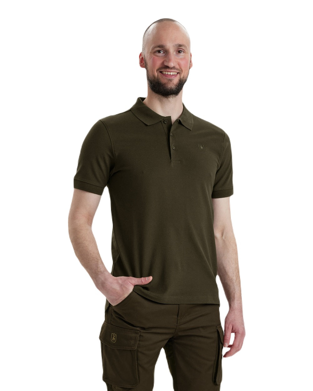 Deep Green Deerhunter Harris Polo Shirt on white background
