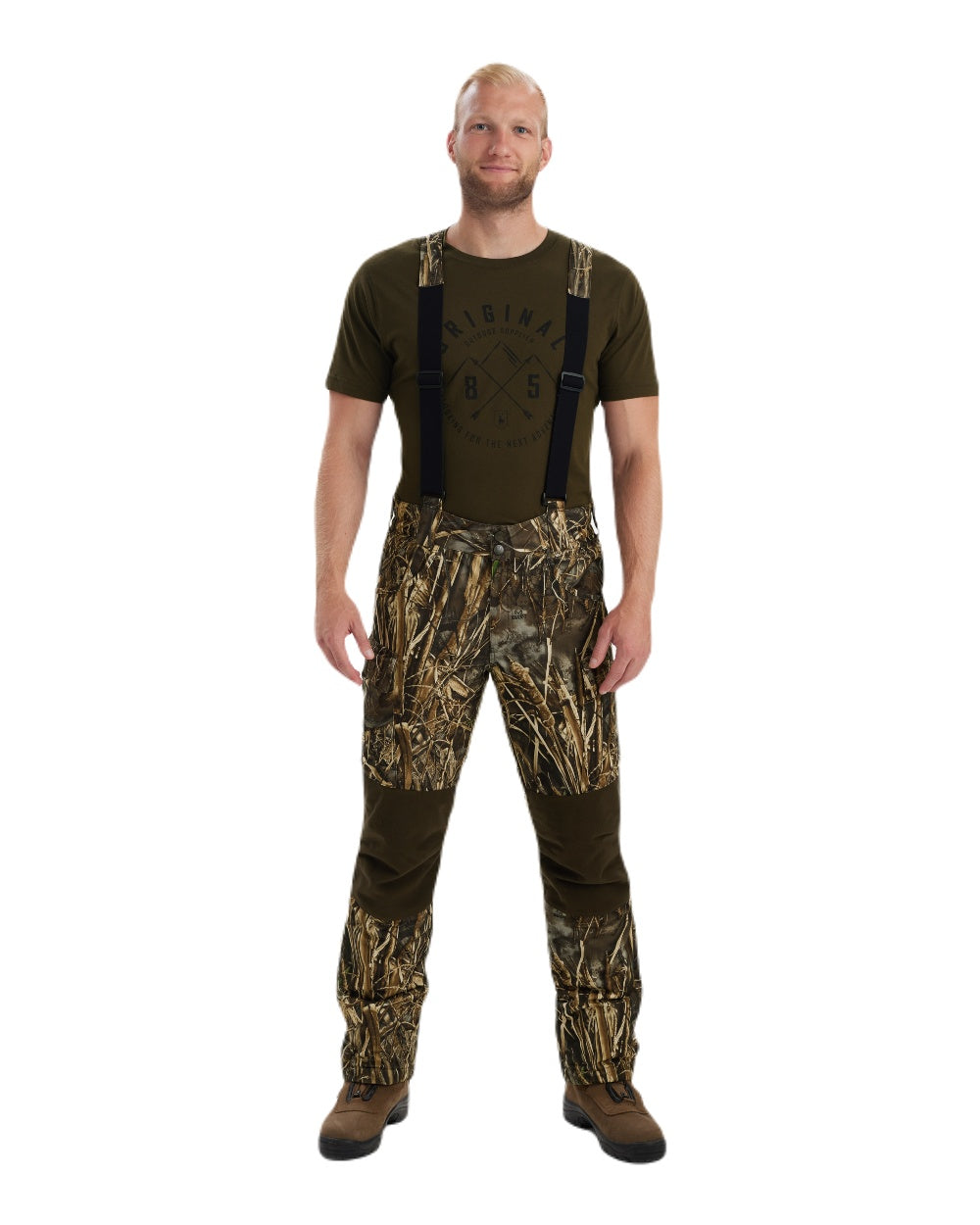 Realtree Max-7 coloured Deerhunter Heat Game Trousers on white background