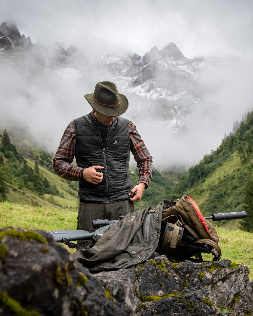 Black Coloured Deerhunter Heat Inner Waistcoat on mountain background