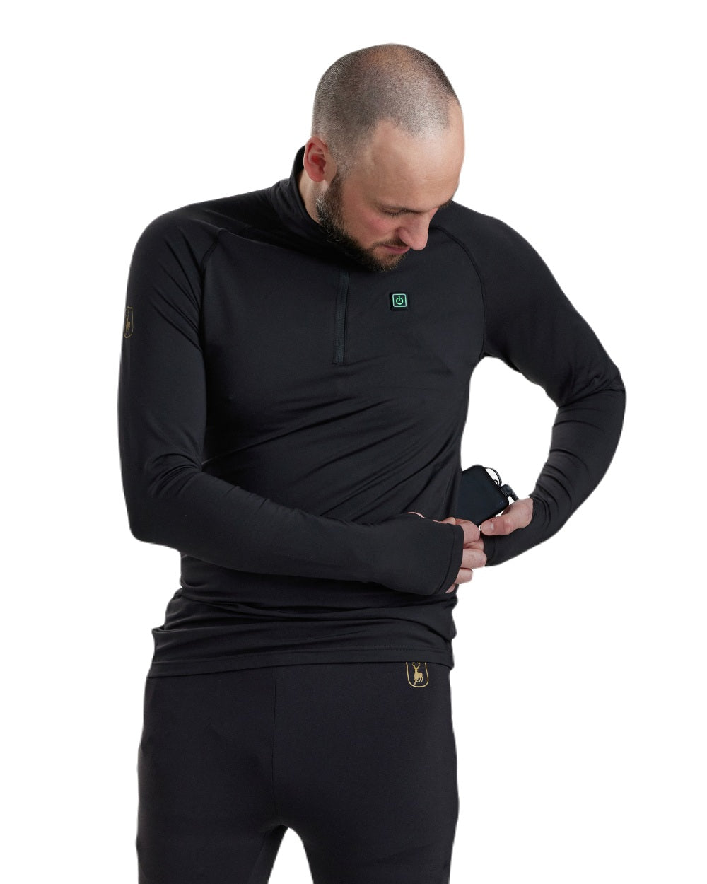 Black coloured Deerhunter Heat Undershirt with Zip Neck on white background