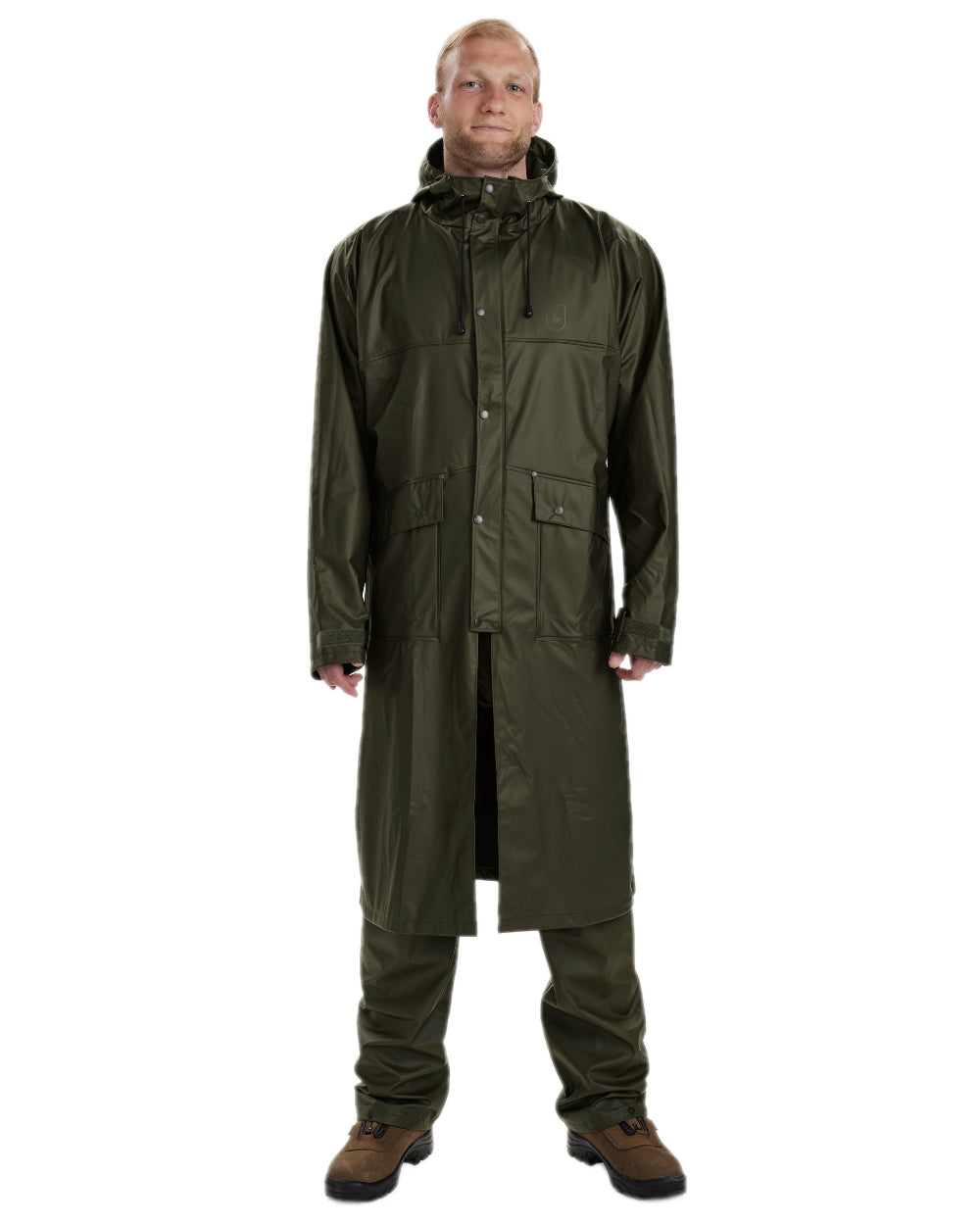 Art Green Coloured Deerhunter Hurricane Long Rain Coat on white background