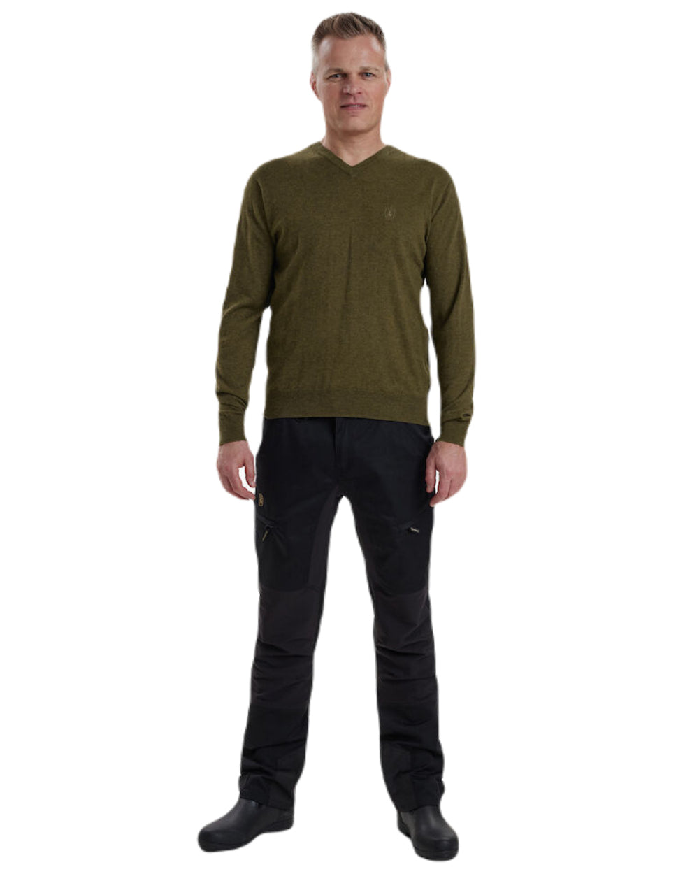 Cypress coloured Deerhunter Kingston Knit V-Neck Jumper on white background