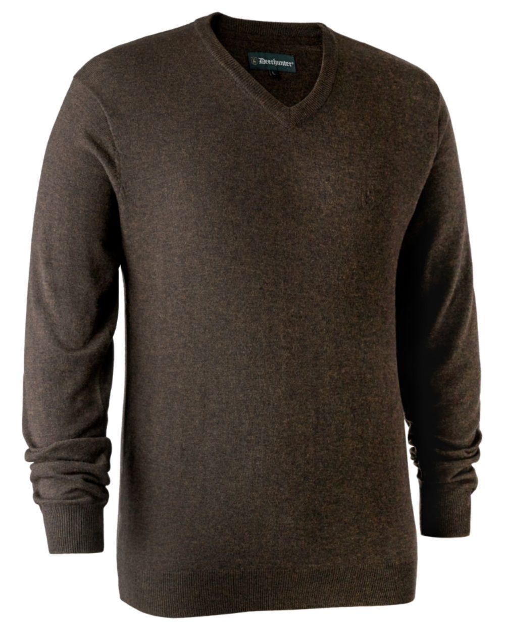 Dark Elm coloured Deerhunter Kingston Knit V-Neck Jumper On white background