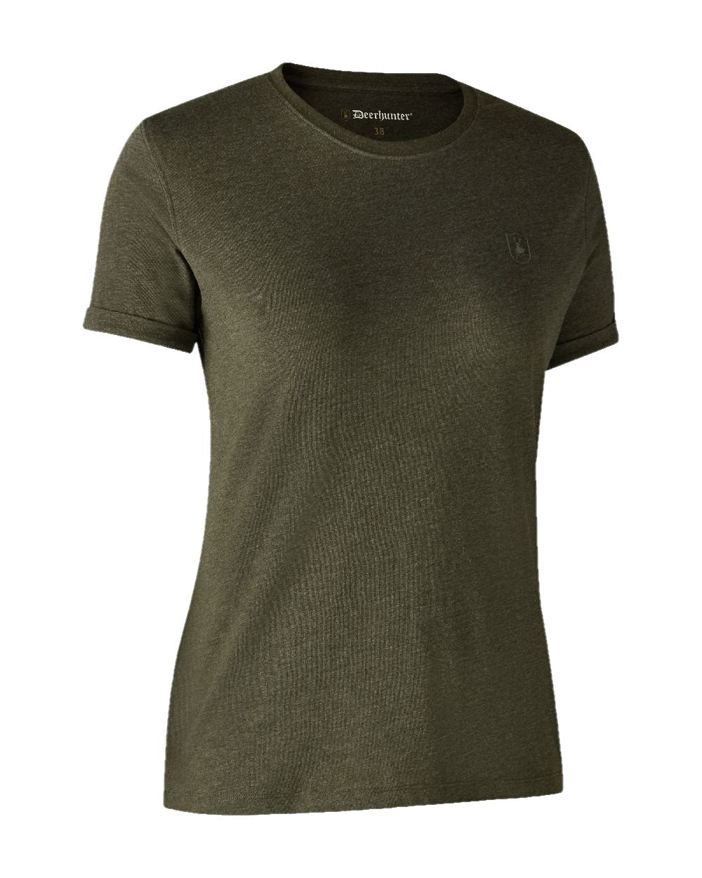 Adventure Green Melange coloured Deerhunter Ladies Basic 2-Pack T-Shirt on white background