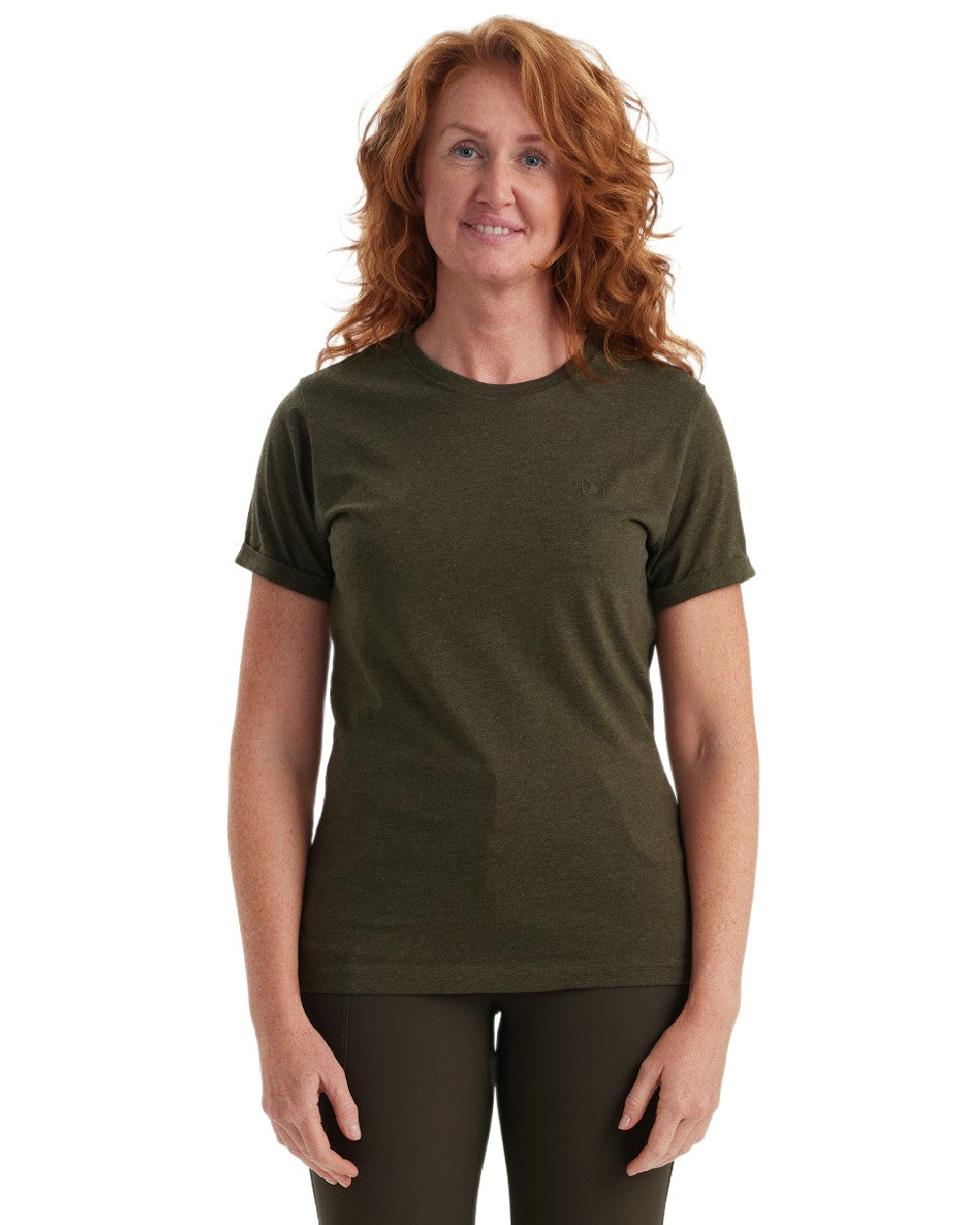 Adventure Green Melange coloured Deerhunter Ladies Basic 2-Pack T-Shirt on white background