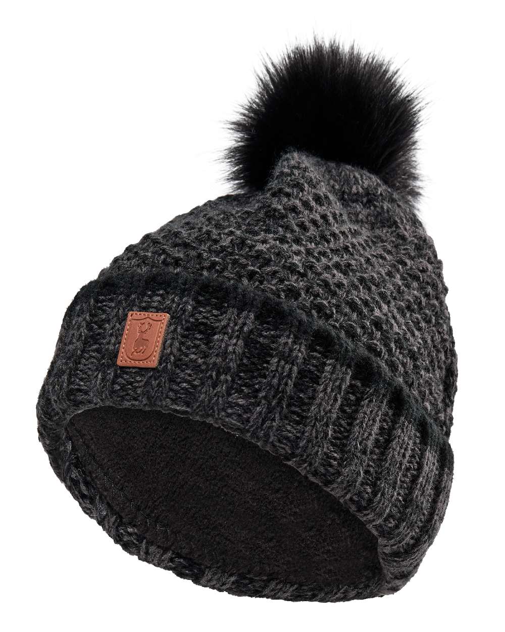 Black coloured Deerhunter Ladies Knitted Hat on white background