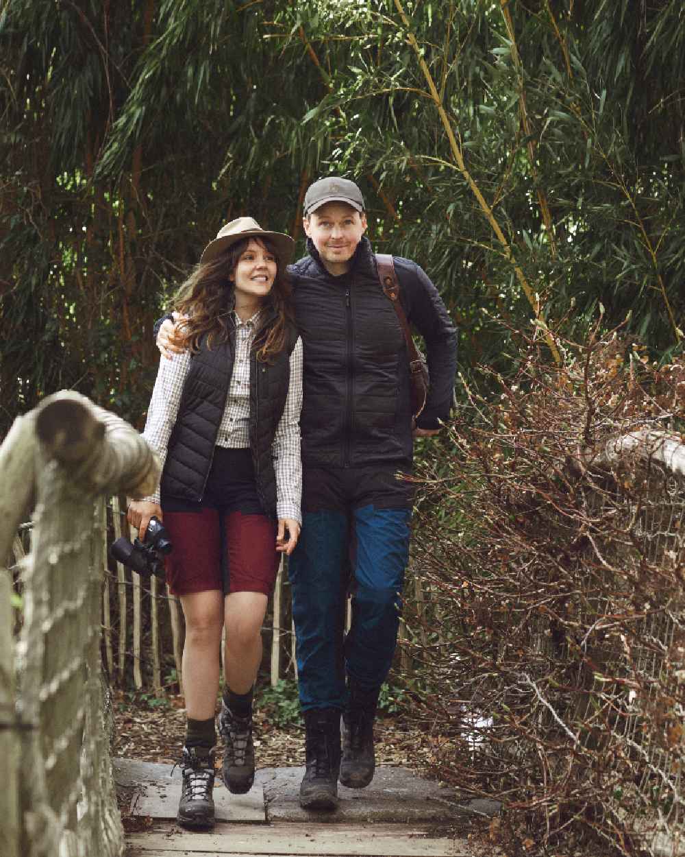 Oxblood Red coloured Deerhunter Lady Ann Shorts on forest background