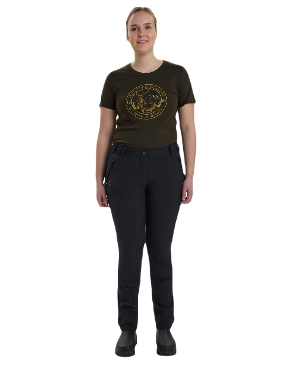 Black coloured Deerhunter Lady Ann Stretch Trousers on white background