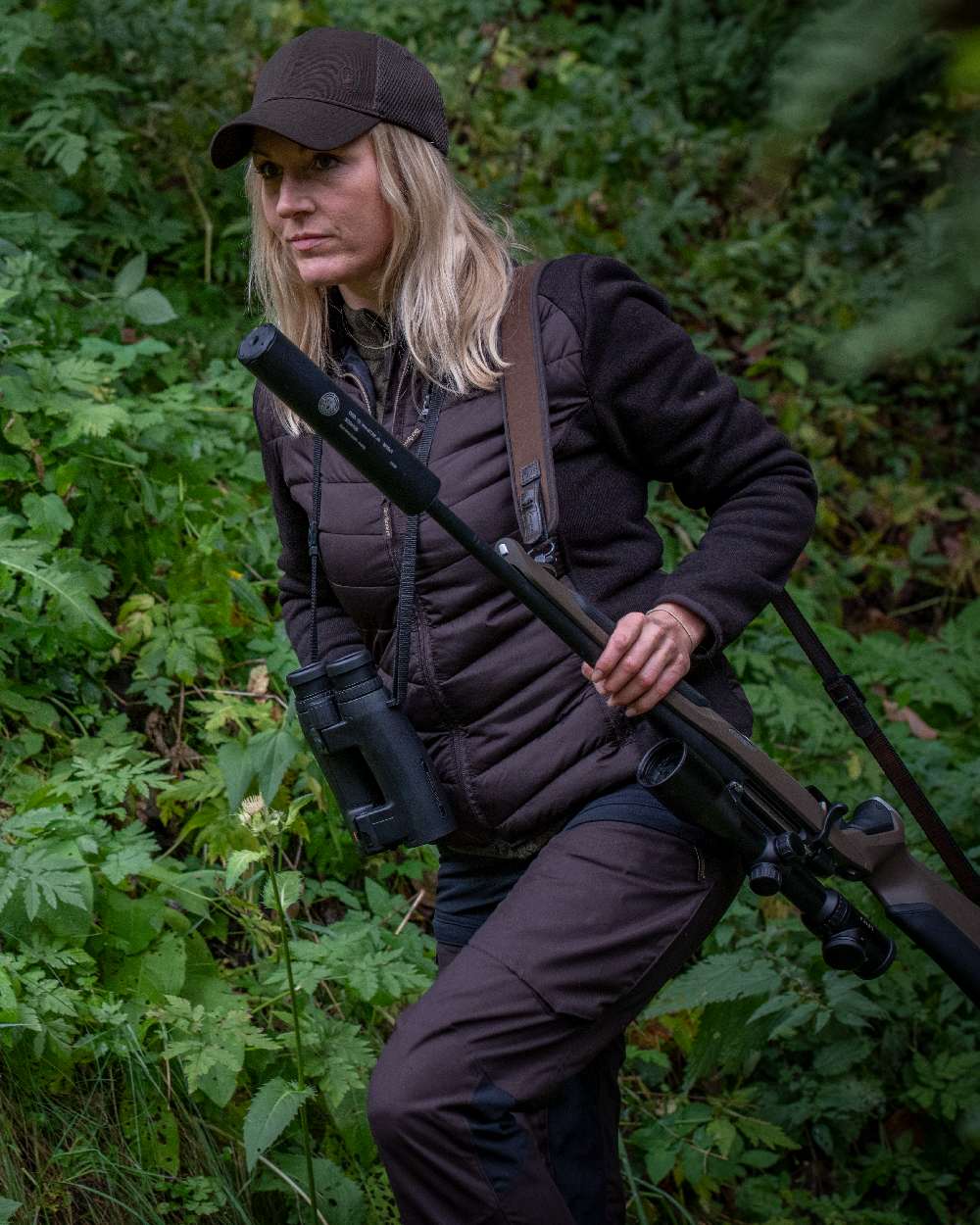 Dark Prune coloured Deerhunter Lady Ann Trousers on forest background