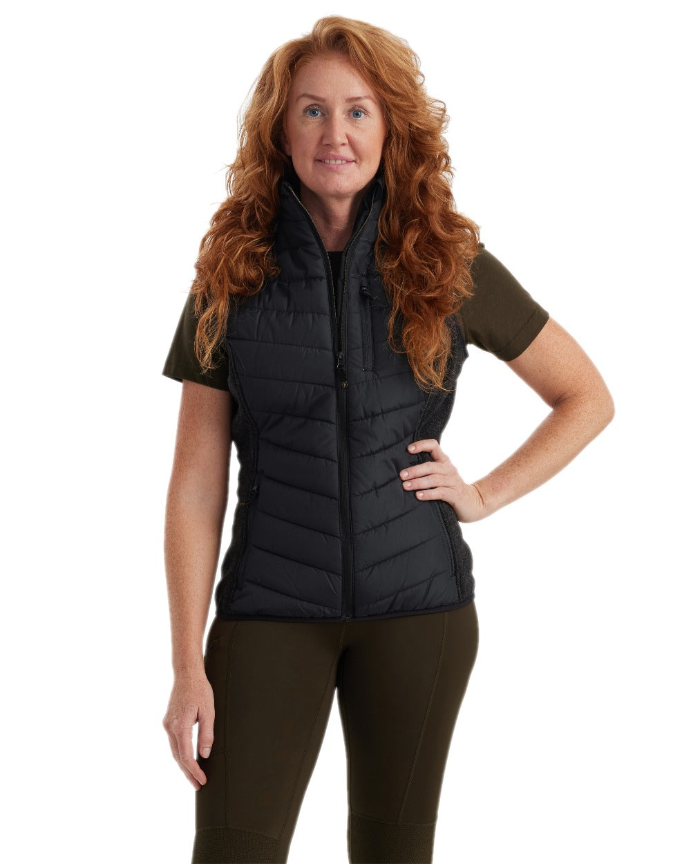 Black Coloured Deerhunter Lady Caroline Padded Waistcoat on white background