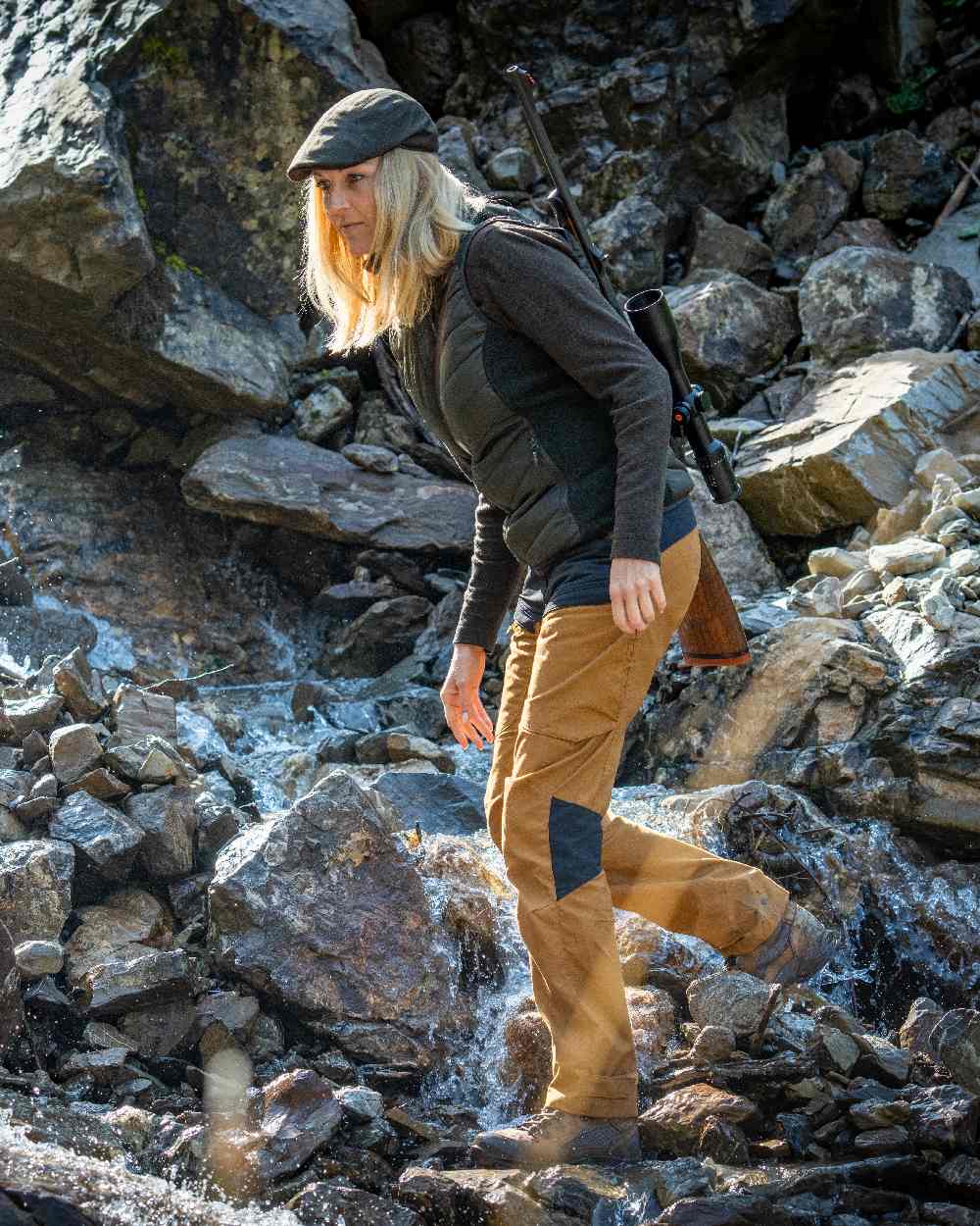 Timber Coloured Deerhunter Lady Caroline Padded Waistcoat on mountain background