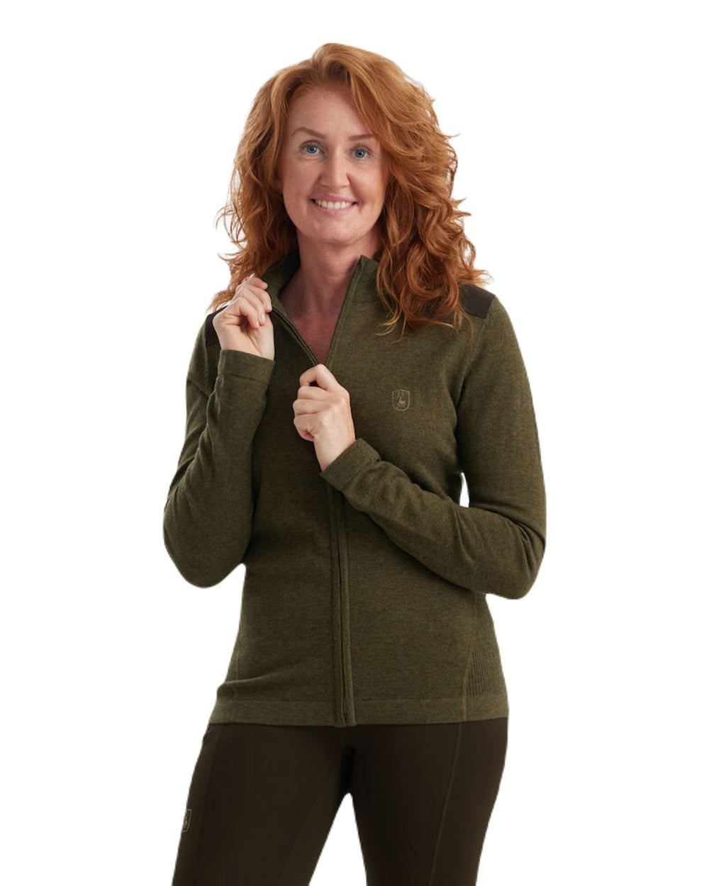 Cypress coloured Deerhunter Lady Darlington Full Zip Cardigan on white background