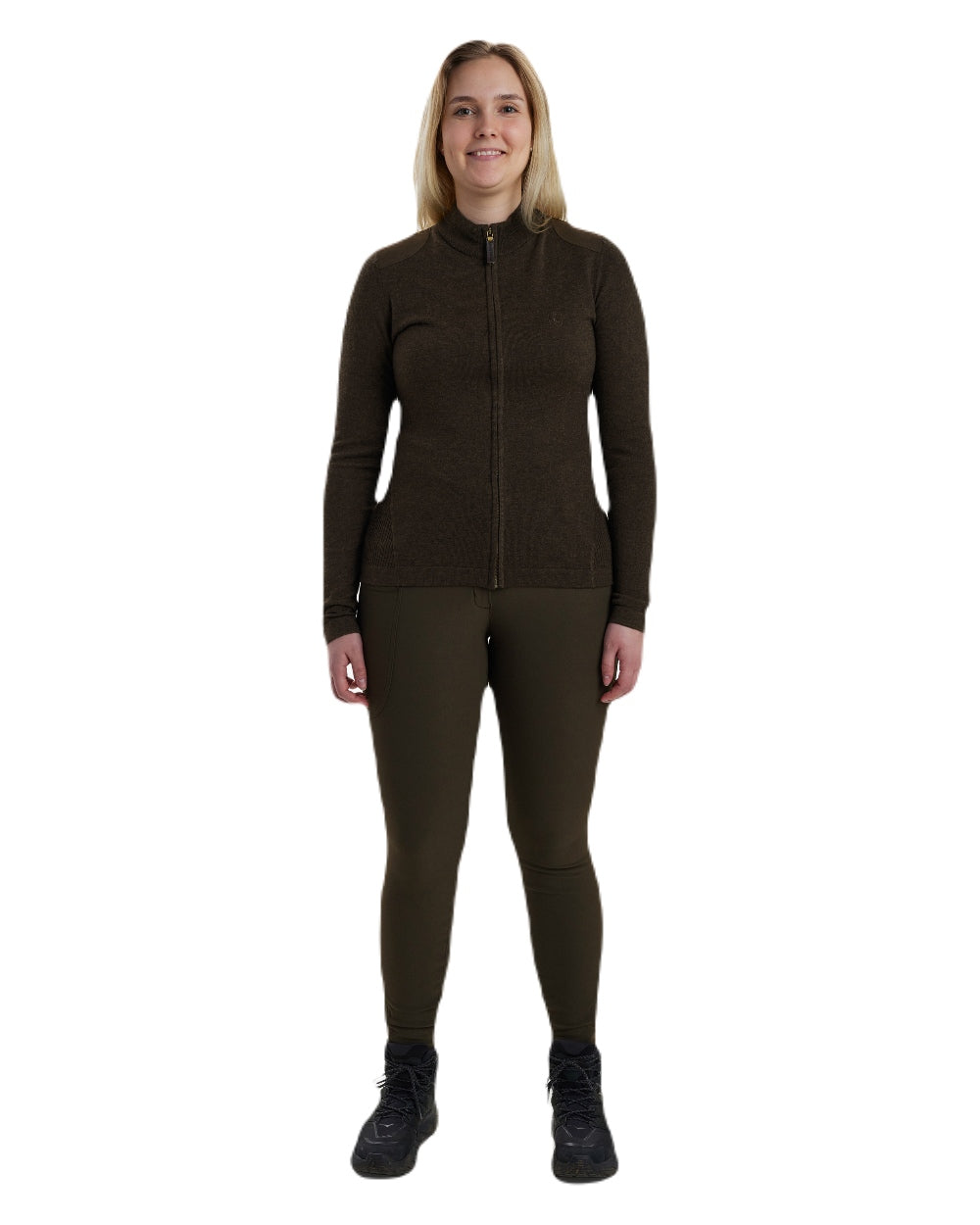 Dark Elm coloured Deerhunter Lady Darlington Full Zip Cardigan on white background