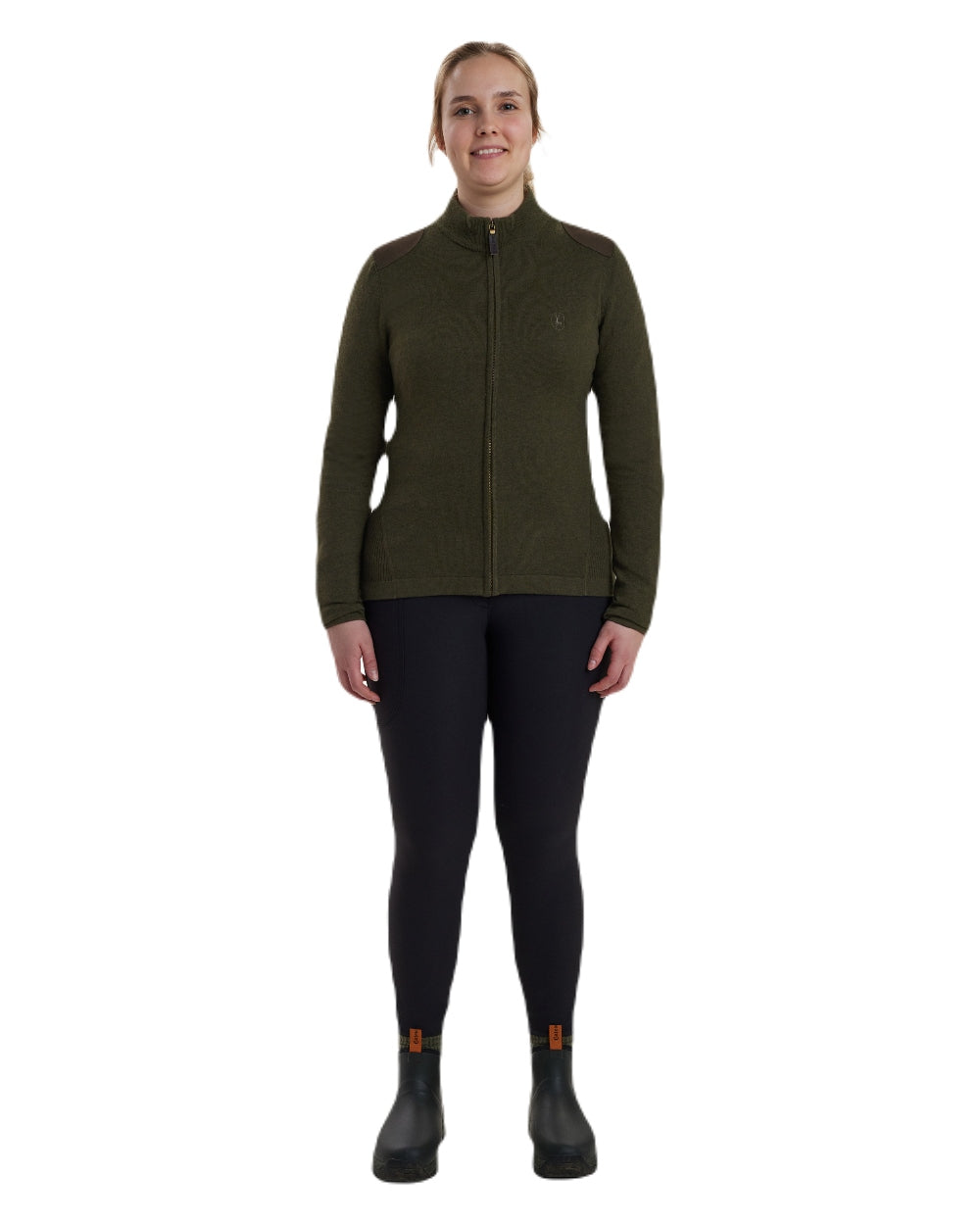 Green Melange coloured Deerhunter Lady Darlington Full Zip Cardigan on white background
