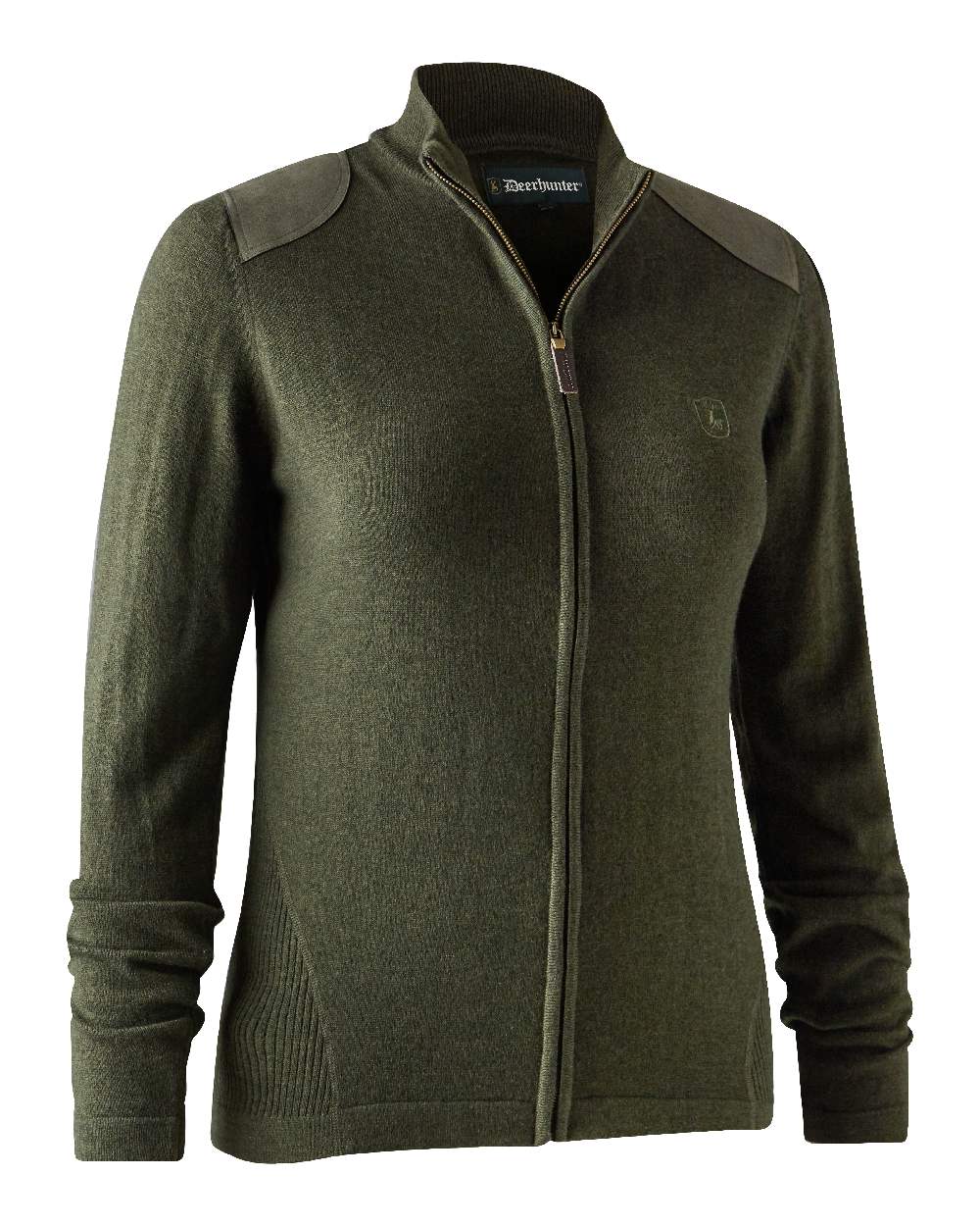 Green Melange coloured Deerhunter Lady Darlington Full Zip Cardigan on white background