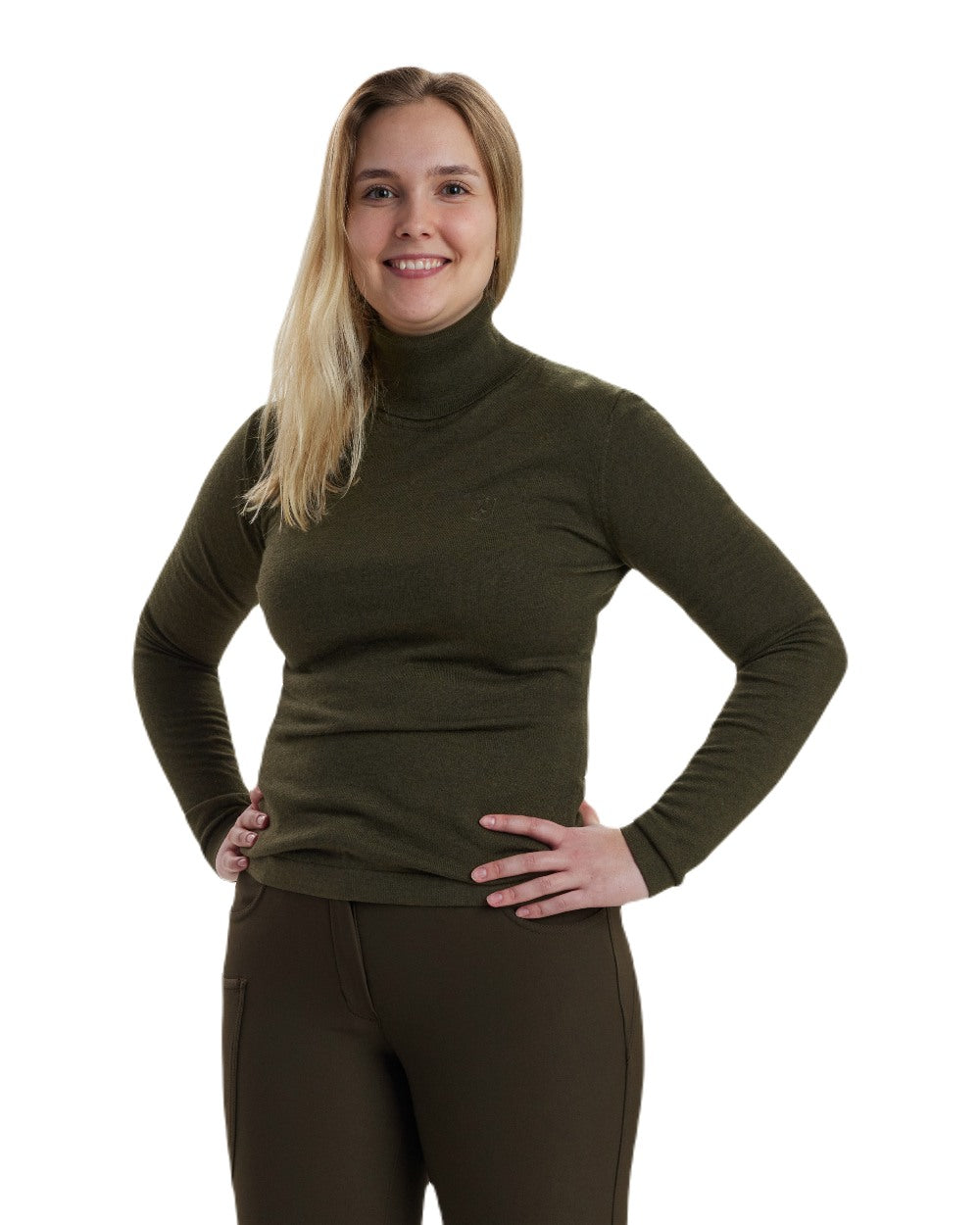 Green Melange coloured Deerhunter Lady Darlington Roll Neck on white background