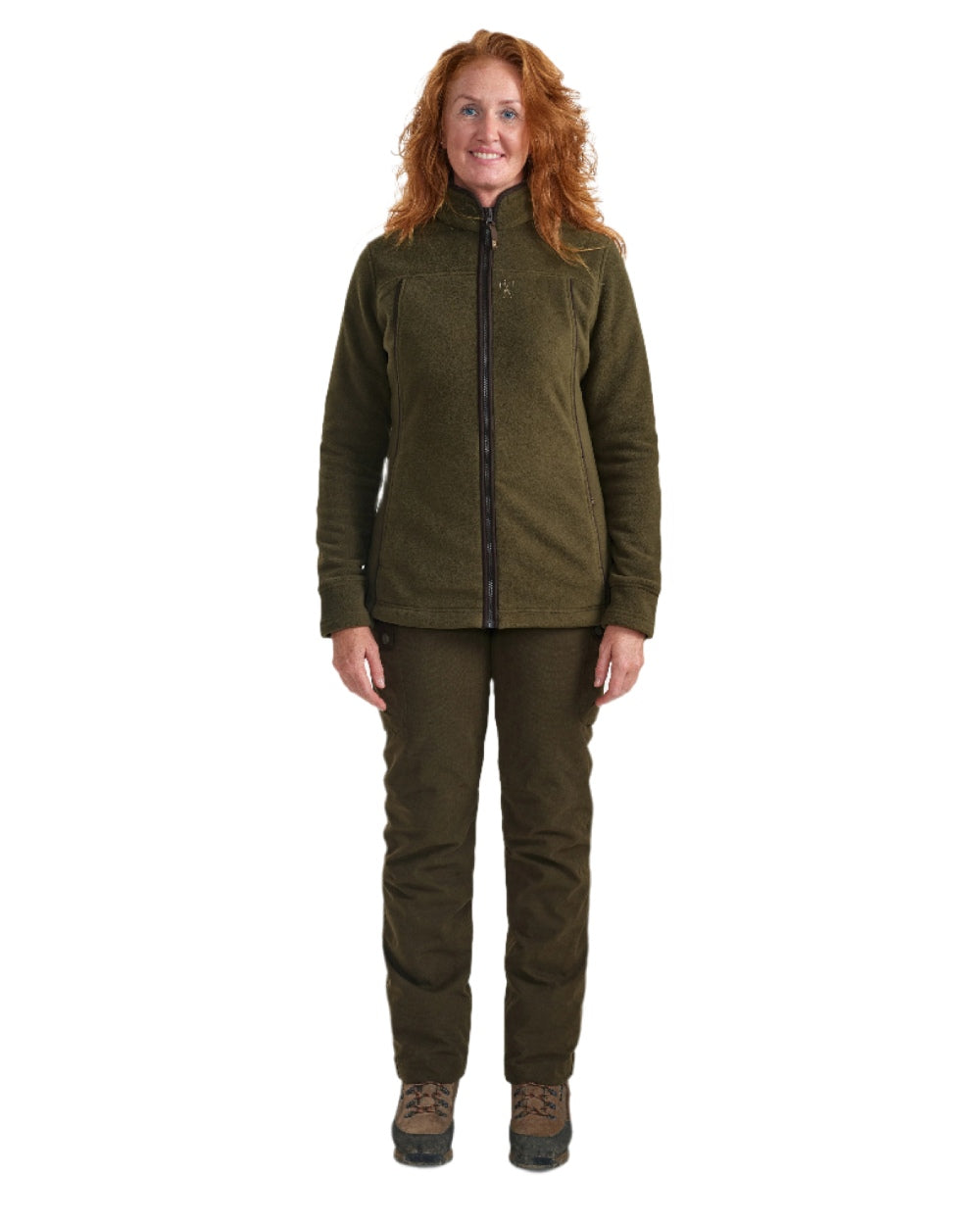 Tarmac Green Coloured Deerhunter Lady Eagle Fleece Jacket on white background