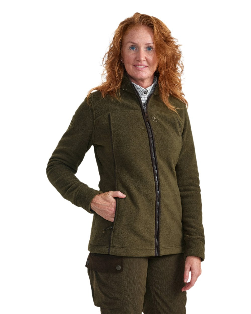 Tarmac Green Coloured Deerhunter Lady Eagle Fleece Jacket on white background