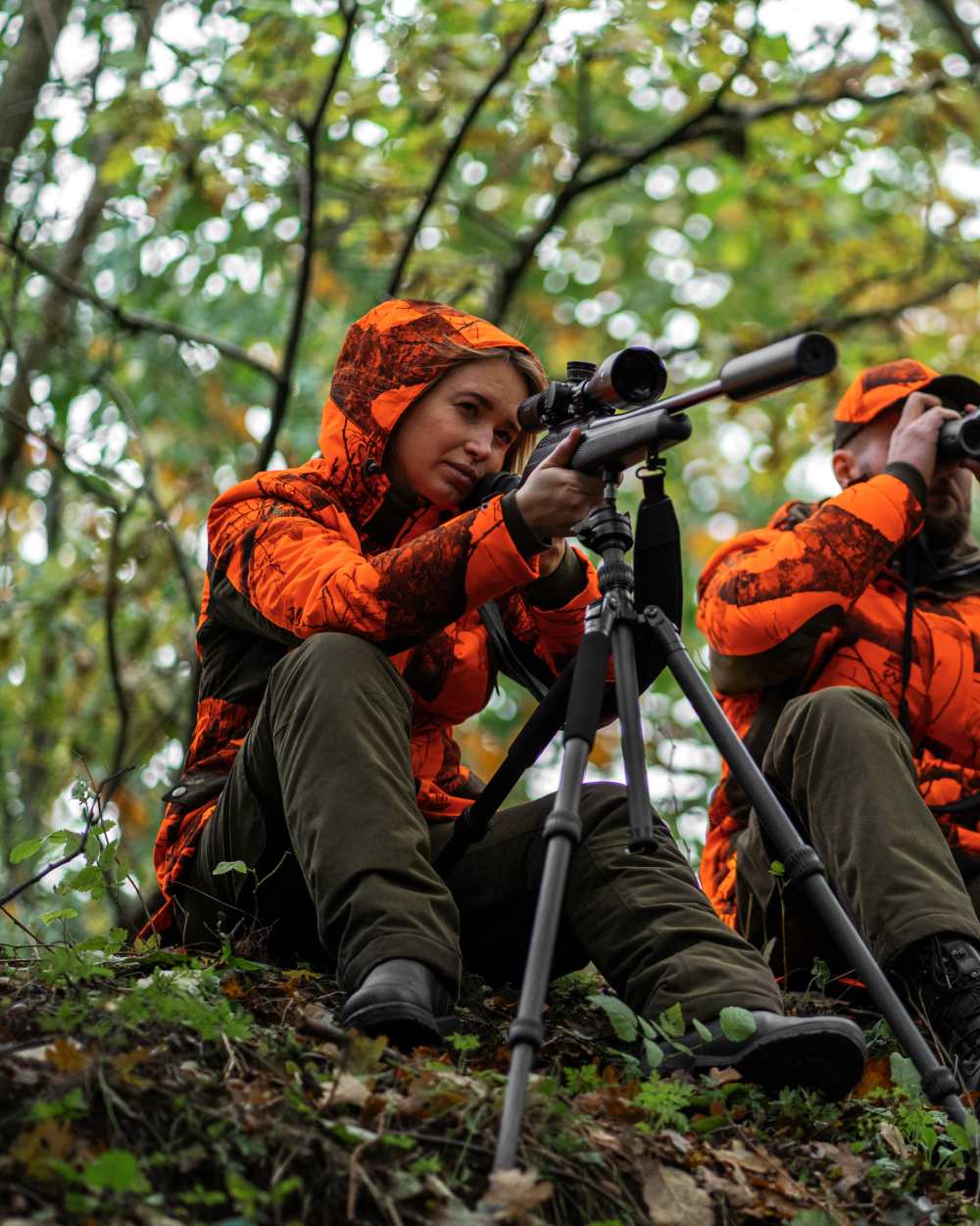 Tarmac Green coloured Deerhunter Lady Eagle Winter Trousers on forest background