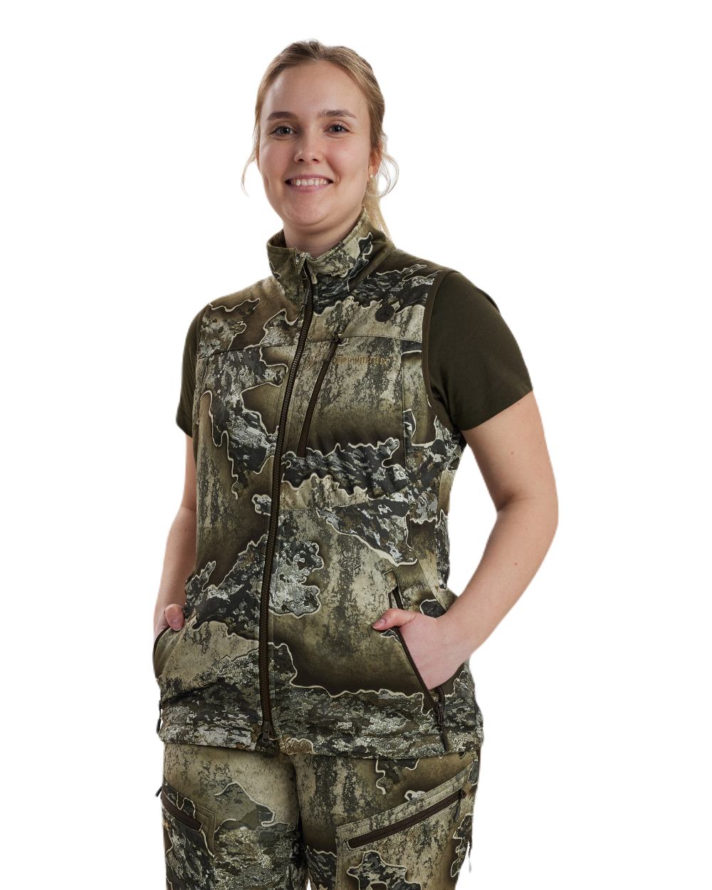 Realtree Excape coloured Deerhunter Lady Excape Softshell Waistcoat on white background
