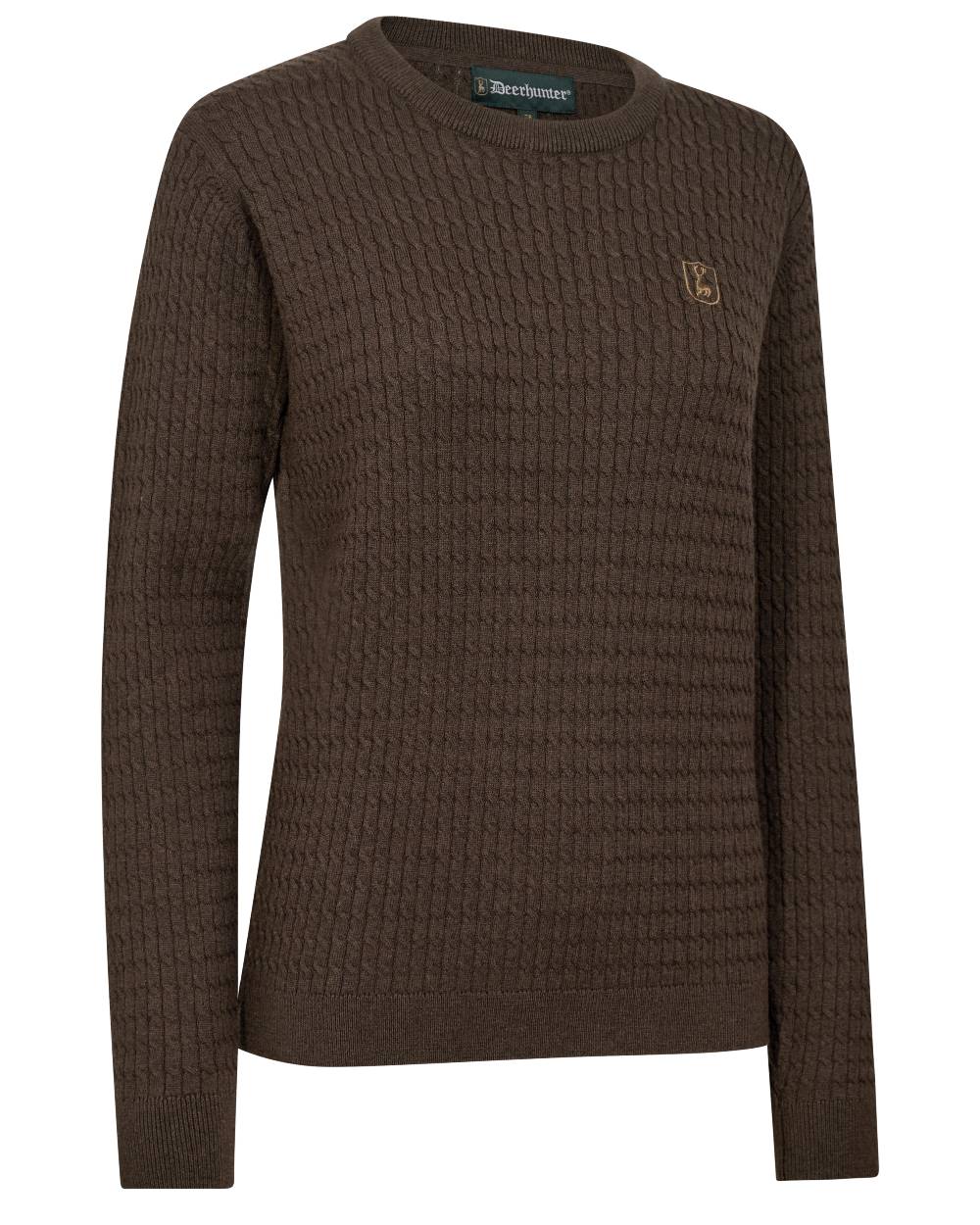 Brown Melange coloured Deerhunter Lady Harrington Cable Knit Sweater on white background